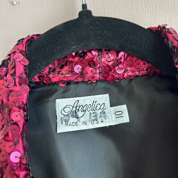 Angelica Vintage Floral Sequined Collar Button Front Vest Sz 10 Black‎ Magenta - Picture 2 of 3